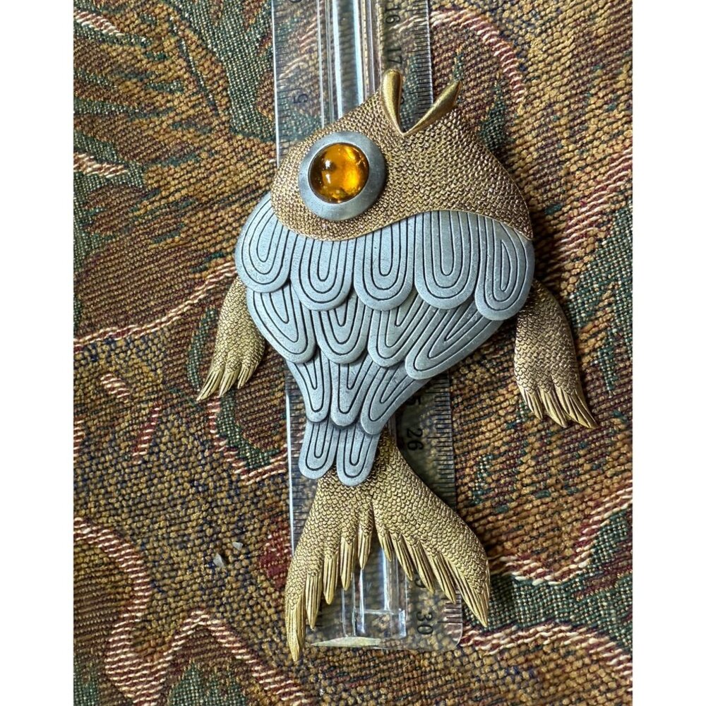 Large Articulating Vintage 70s Fish Shaped  Pendant  Amber Eye